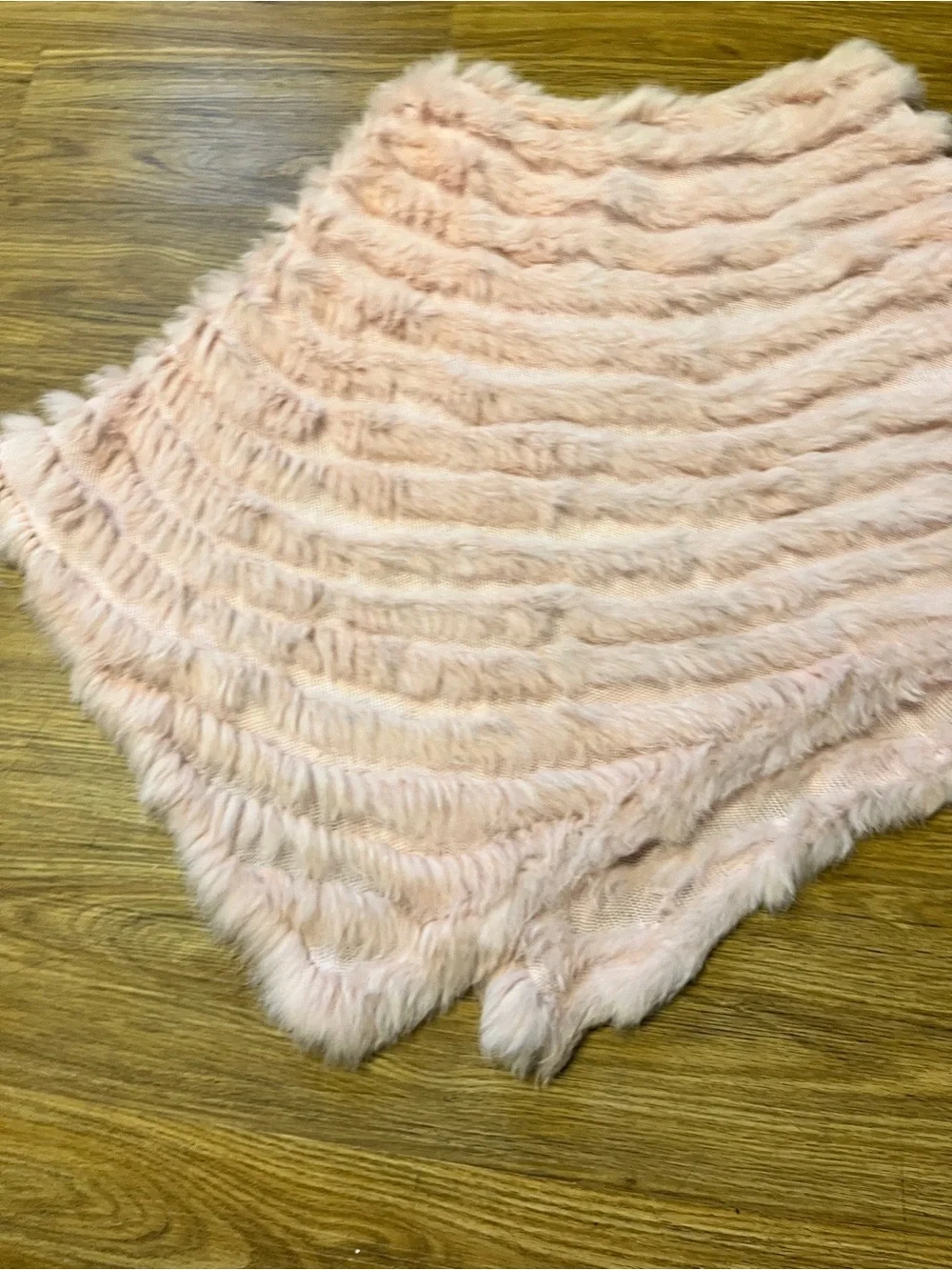 Cejon Genuine Rabbit Fur Knit Poncho Cape Cowl Neck Scarf Blush Pink